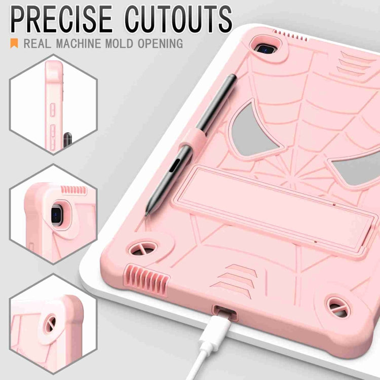 For Samsung Galaxy Tab S6 Lite P610 Spider Texture Silicone Hybrid PC Tablet Case with Shoulder Strap(Rose Gold) by bashfashion
