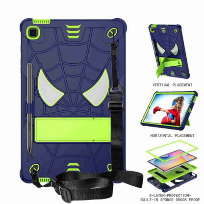 For Samsung Galaxy Tab S6 Lite P610 Spider Texture Silicone Hybrid PC Tablet Case with Shoulder Strap(Navy Blue + Yellow Green) by bashfashion