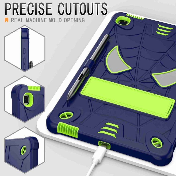 For Samsung Galaxy Tab S6 Lite P610 Spider Texture Silicone Hybrid PC Tablet Case with Shoulder Strap(Navy Blue + Yellow Green) by bashfashion