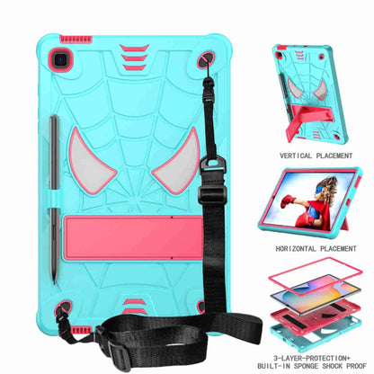 For Samsung Galaxy Tab S6 Lite P610 Spider Texture Silicone Hybrid PC Tablet Case with Shoulder Strap(Mint Green + Rose Red) by bashfashion