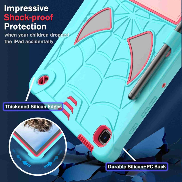 For Samsung Galaxy Tab S6 Lite P610 Spider Texture Silicone Hybrid PC Tablet Case with Shoulder Strap(Mint Green + Rose Red) by bashfashion