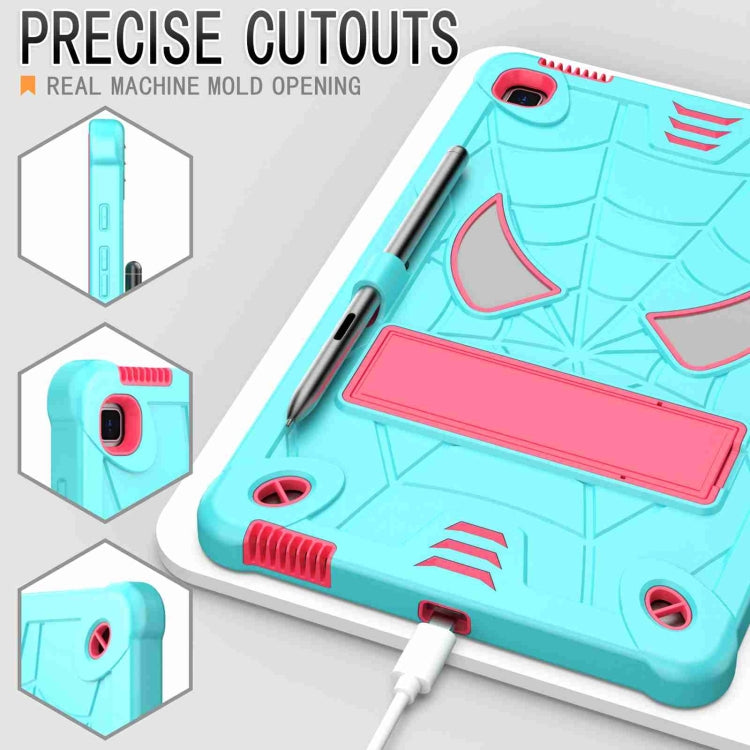 For Samsung Galaxy Tab S6 Lite P610 Spider Texture Silicone Hybrid PC Tablet Case with Shoulder Strap(Mint Green + Rose Red) by bashfashion