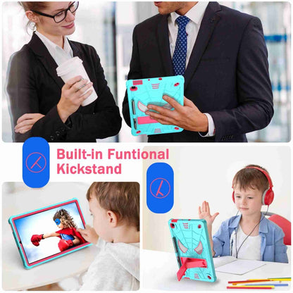 For Samsung Galaxy Tab S6 Lite P610 Spider Texture Silicone Hybrid PC Tablet Case with Shoulder Strap(Mint Green + Rose Red) by bashfashion