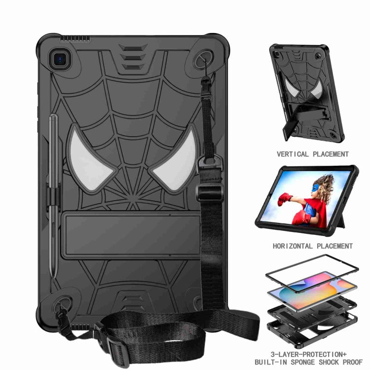 For Samsung Galaxy Tab S6 Lite P610 Spider Texture Silicone Hybrid PC Tablet Case with Shoulder Strap(Black) by bashfashion