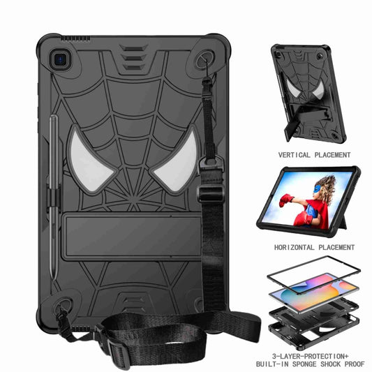For Samsung Galaxy Tab S6 Lite P610 Spider Texture Silicone Hybrid PC Tablet Case with Shoulder Strap(Black) by bashfashion