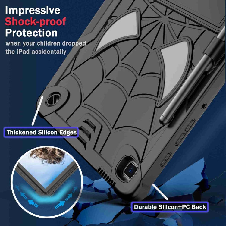 For Samsung Galaxy Tab S6 Lite P610 Spider Texture Silicone Hybrid PC Tablet Case with Shoulder Strap(Black) by bashfashion