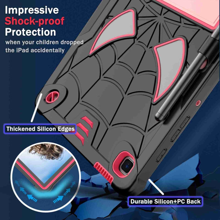 For Samsung Galaxy Tab S6 Lite P610 Spider Texture Silicone Hybrid PC Tablet Case with Shoulder Strap(Black + Rose Red) by bashfashion