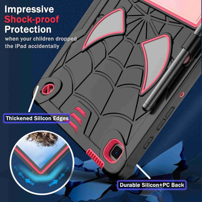 For Samsung Galaxy Tab S6 Lite P610 Spider Texture Silicone Hybrid PC Tablet Case with Shoulder Strap(Black + Rose Red) by bashfashion