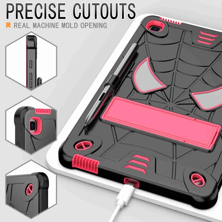 For Samsung Galaxy Tab S6 Lite P610 Spider Texture Silicone Hybrid PC Tablet Case with Shoulder Strap(Black + Rose Red) by bashfashion