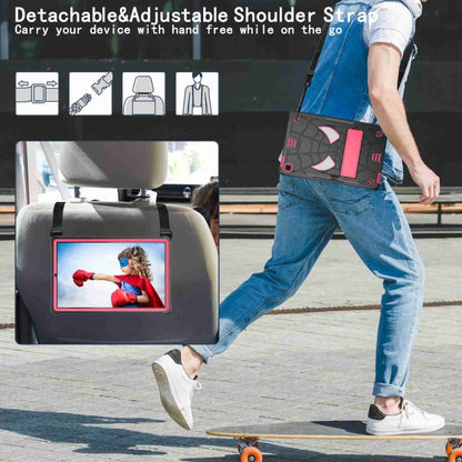 For Samsung Galaxy Tab S6 Lite P610 Spider Texture Silicone Hybrid PC Tablet Case with Shoulder Strap(Black + Rose Red) by bashfashion