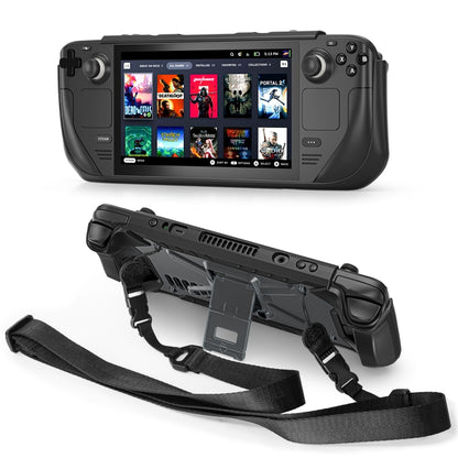 For Steam Deck Shockproof Game Console Case with Holder & Shoulder Strap(Black) by bashfashion
