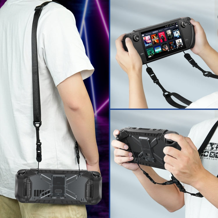 For Steam Deck Shockproof Game Console Case with Holder & Shoulder Strap(Black) by bashfashion