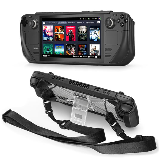 For Steam Deck Shockproof Game Console Case with Holder & Shoulder Strap(Black+Transparent) by bashfashion