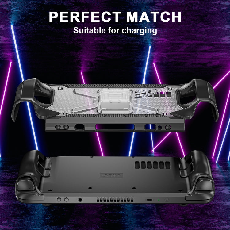 For Steam Deck Shockproof Game Console Case with Holder & Shoulder Strap(Black+Transparent) by bashfashion