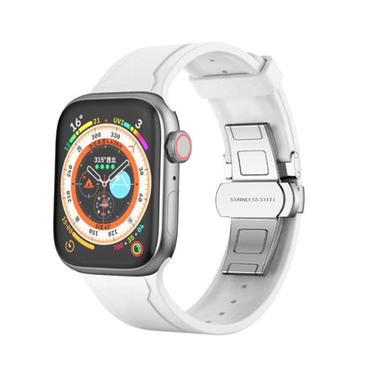 Metal Butterfly Buckle Silicone Watch Band For Apple Watch SE 2022 44mm(White) by bashfashion