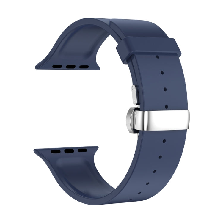 Metal Butterfly Buckle Silicone Watch Band For Apple Watch SE 2022 44mm(Blue) by bashfashion