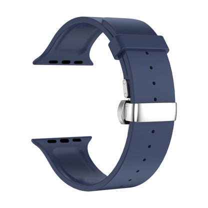 Metal Butterfly Buckle Silicone Watch Band For Apple Watch SE 44mm(Blue) by bashfashion