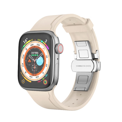 Metal Butterfly Buckle Silicone Watch Band For Apple Watch 5 40mm(Starlight Color) by bashfashion