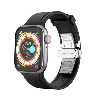Metal Butterfly Buckle Silicone Watch Band For Apple Watch 4 44mm(Black) by bashfashion