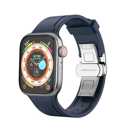 Metal Butterfly Buckle Silicone Watch Band For Apple Watch 4 44mm(Blue) by bashfashion