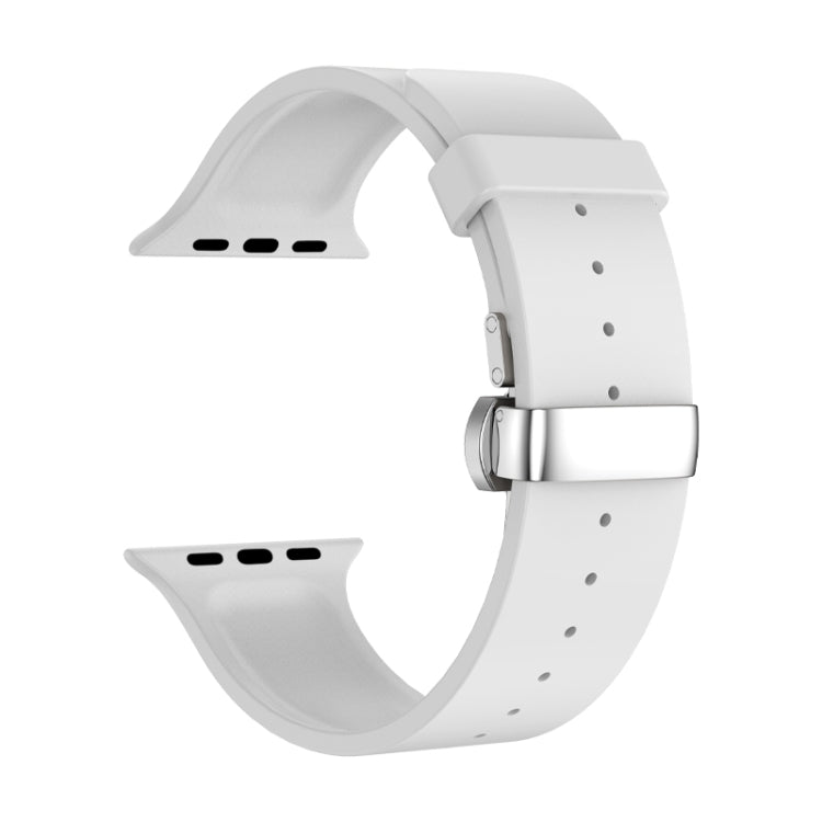 Metal Butterfly Buckle Silicone Watch Band For Apple Watch 2 42mm(White) by bashfashion