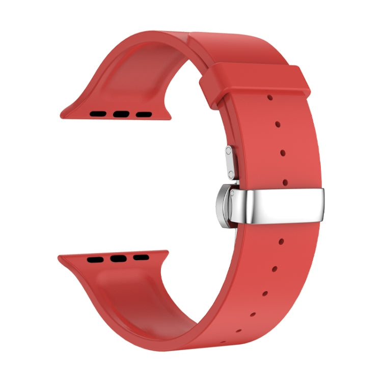 Metal Butterfly Buckle Silicone Watch Band For Apple Watch 38mm(Red) by bashfashion