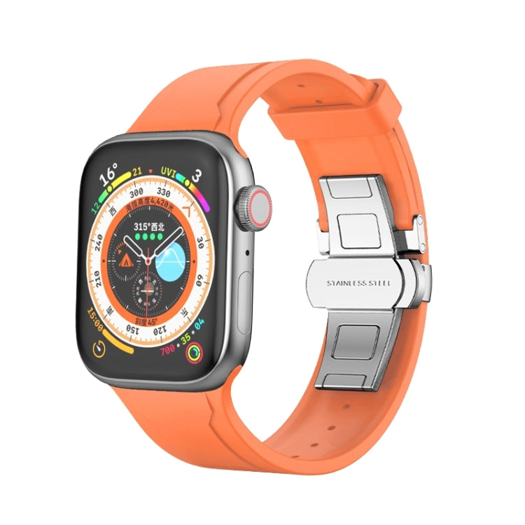 Metal Butterfly Buckle Silicone Watch Band For Apple Watch SE 2023 44mm(Orange) by bashfashion