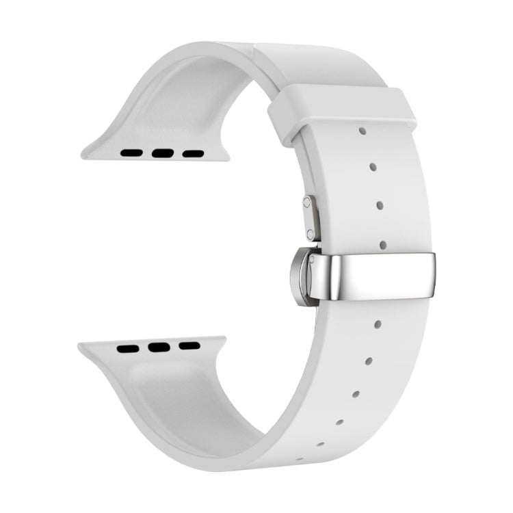 Metal Butterfly Buckle Silicone Watch Band For Apple Watch SE 2023 40mm(White) by bashfashion