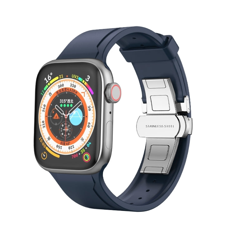 Metal Butterfly Buckle Silicone Watch Band For Apple Watch SE 2023 40mm(Blue) by bashfashion