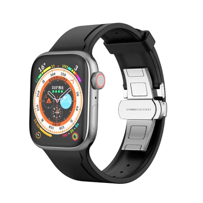 Metal Butterfly Buckle Silicone Watch Band For Apple Watch Ultra 2 49mm(Black) by bashfashion