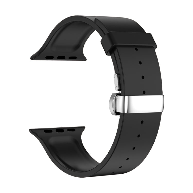 Metal Butterfly Buckle Silicone Watch Band For Apple Watch Ultra 2 49mm(Black) by bashfashion