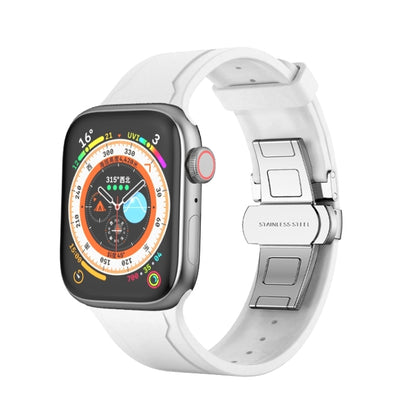 Metal Butterfly Buckle Silicone Watch Band For Apple Watch 9 41mm(White) by bashfashion