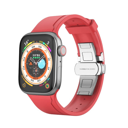 Metal Butterfly Buckle Silicone Watch Band For Apple Watch 9 41mm(Red) by bashfashion