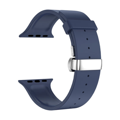Metal Butterfly Buckle Silicone Watch Band For Apple Watch 9 41mm(Blue) by bashfashion