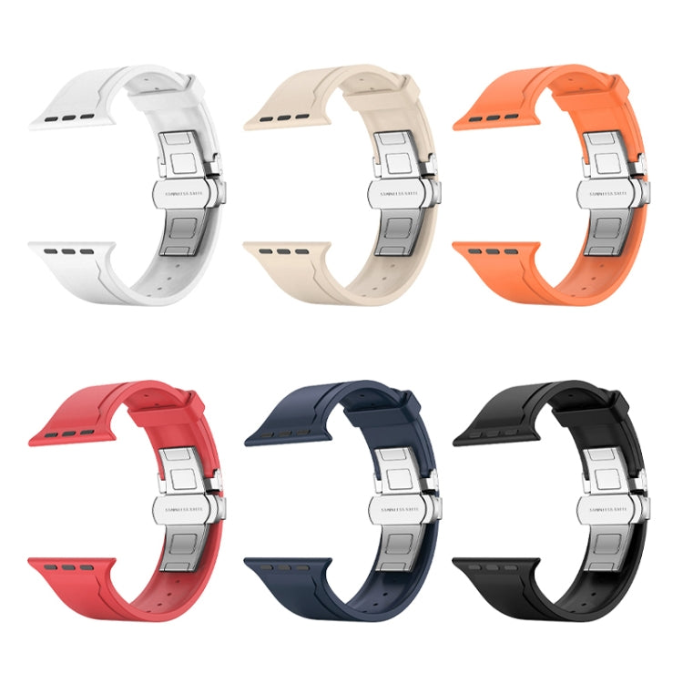 Metal Butterfly Buckle Silicone Watch Band For Apple Watch 8 45mm(Starlight Color) by bashfashion