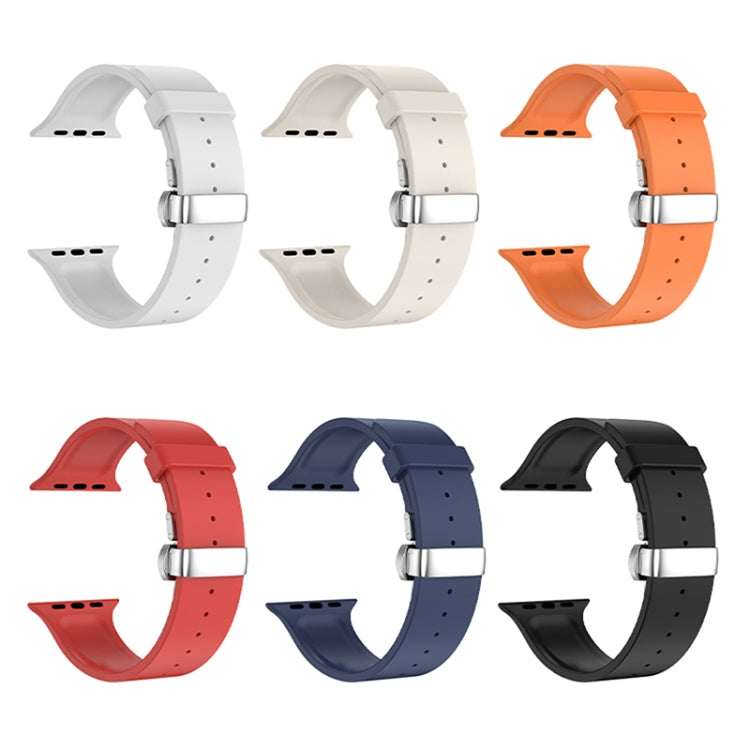 Metal Butterfly Buckle Silicone Watch Band For Apple Watch 3 42mm(Red) by bashfashion
