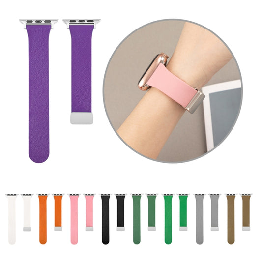 Sheepskin Texture Magnetic Folding Buckle Watch Band For Apple Watch 9 45mm(Grey Green) by bashfashion