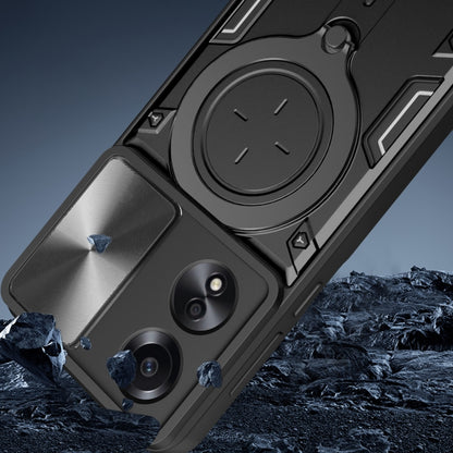 For OPPO A58 4G Global CD Texture Sliding Camshield Magnetic Holder Phone Case(Black) by bashfashion