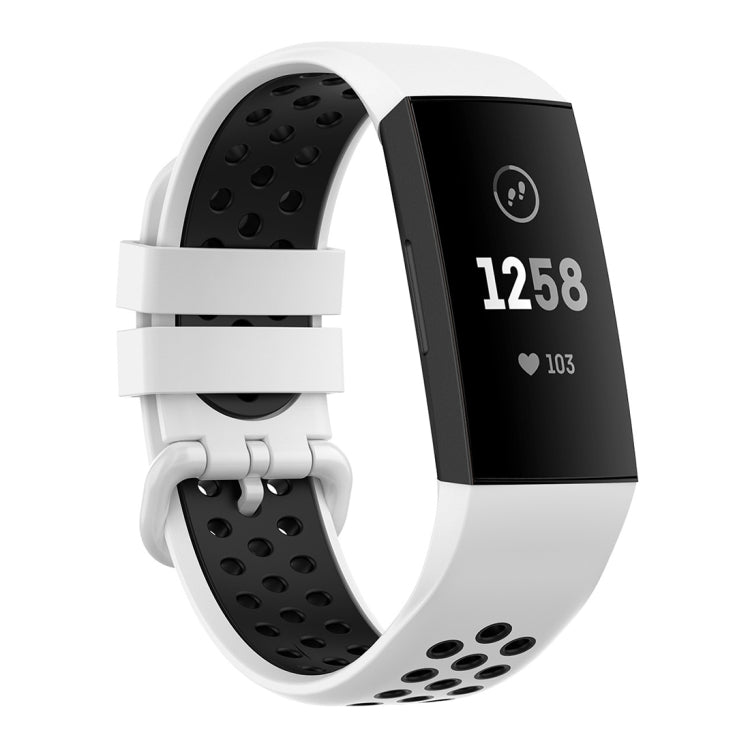 For Fitbit Charge 4 / Charge 3 / Charge 3 SE Watch Button Two Colors Silicone Replacement Strap Watchband(White Black) by bashfashion