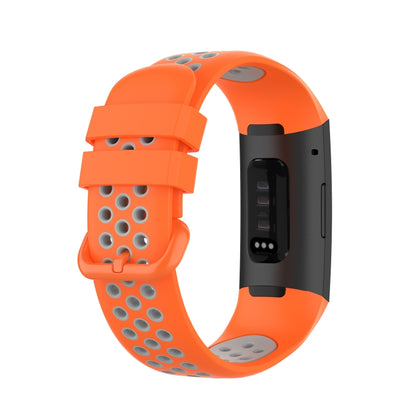 For Fitbit Charge 4 / Charge 3 / Charge 3 SE Watch Button Two Colors Silicone Replacement Strap Watchband(Orange Grey) by bashfashion