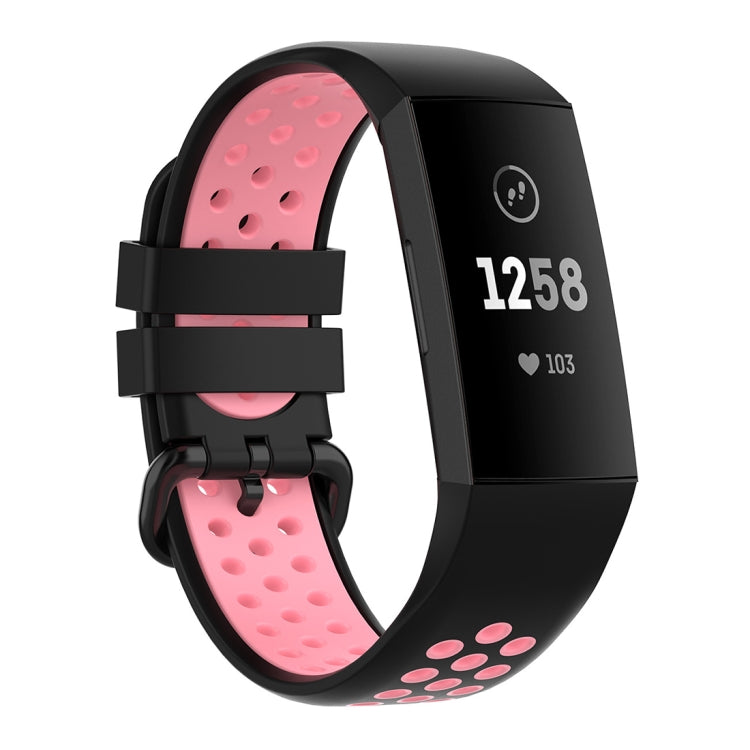 For Fitbit Charge 4 / Charge 3 / Charge 3 SE Watch Button Two Colors Silicone Replacement Strap Watchband(Black Pink) by bashfashion