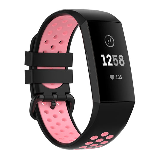 For Fitbit Charge 4 / Charge 3 / Charge 3 SE Watch Button Two Colors Silicone Replacement Strap Watchband(Black Pink) by bashfashion