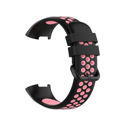For Fitbit Charge 4 / Charge 3 / Charge 3 SE Watch Button Two Colors Silicone Replacement Strap Watchband(Black Pink) by bashfashion
