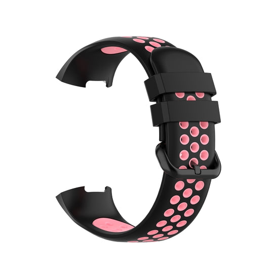 For Fitbit Charge 4 / Charge 3 / Charge 3 SE Watch Button Two Colors Silicone Replacement Strap Watchband(Black Pink) by bashfashion