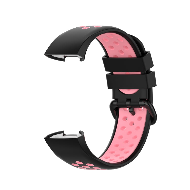 For Fitbit Charge 4 / Charge 3 / Charge 3 SE Watch Button Two Colors Silicone Replacement Strap Watchband(Black Pink) by bashfashion