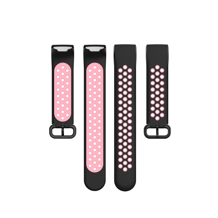 For Fitbit Charge 4 / Charge 3 / Charge 3 SE Watch Button Two Colors Silicone Replacement Strap Watchband(Black Pink) by bashfashion