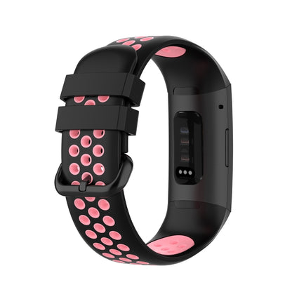 For Fitbit Charge 4 / Charge 3 / Charge 3 SE Watch Button Two Colors Silicone Replacement Strap Watchband(Black Pink) by bashfashion