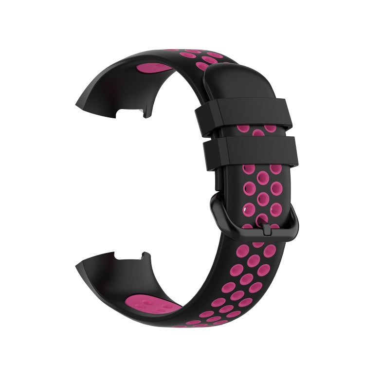 For Fitbit Charge 4 / Charge 3 / Charge 3 SE Watch Button Two Colors Silicone Replacement Strap Watchband(Black Rose Red) by bashfashion