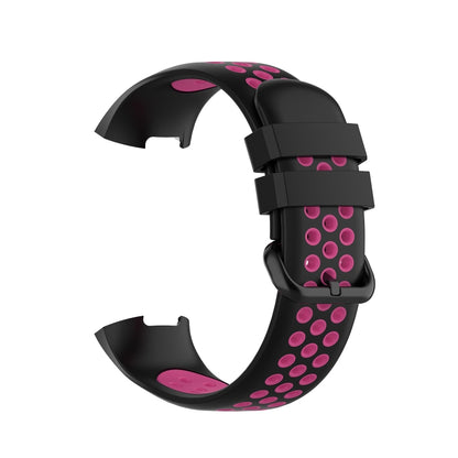 For Fitbit Charge 4 / Charge 3 / Charge 3 SE Watch Button Two Colors Silicone Replacement Strap Watchband(Black Rose Red) by bashfashion