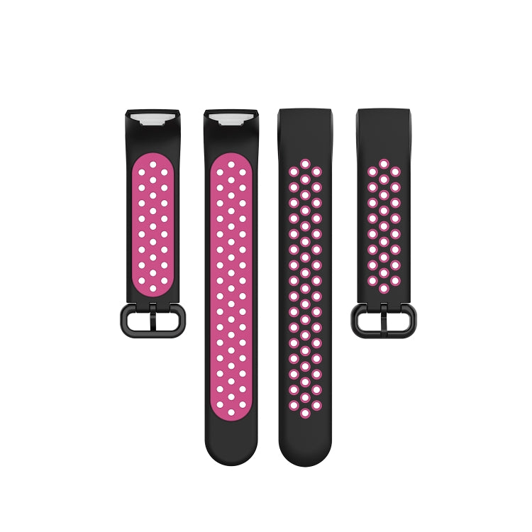 For Fitbit Charge 4 / Charge 3 / Charge 3 SE Watch Button Two Colors Silicone Replacement Strap Watchband(Black Rose Red) by bashfashion